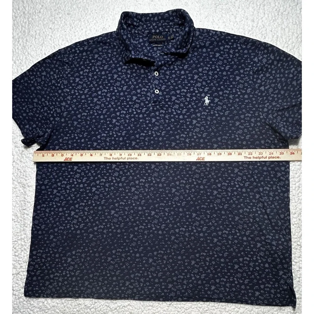 Polo Ralph Lauren Men's XL Custom Slim Fit Indigo Floral Pique Polo Shirt Logo